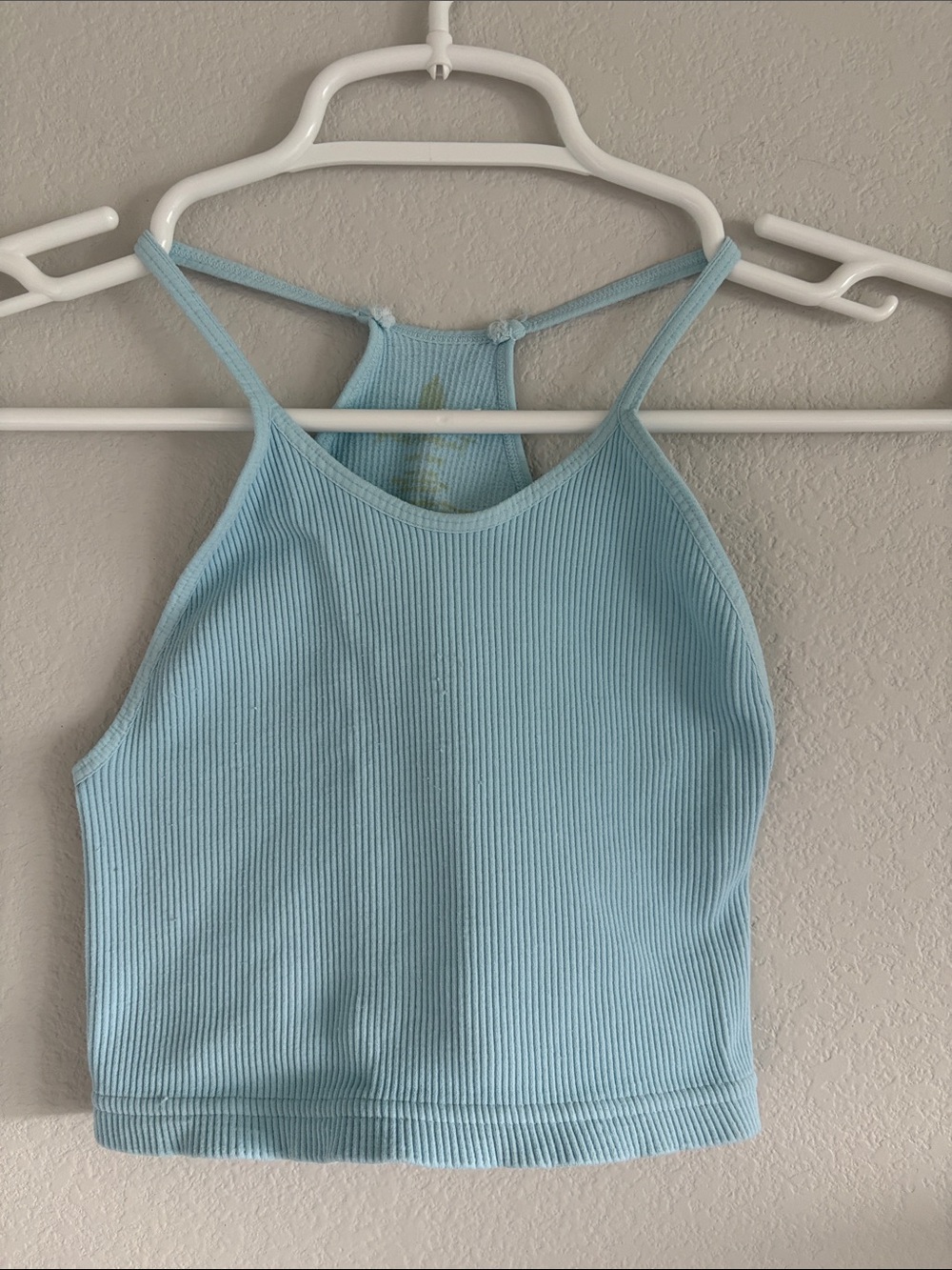Free People Happiness Runs Light Blue Ribbed Halter Crop Top - Women